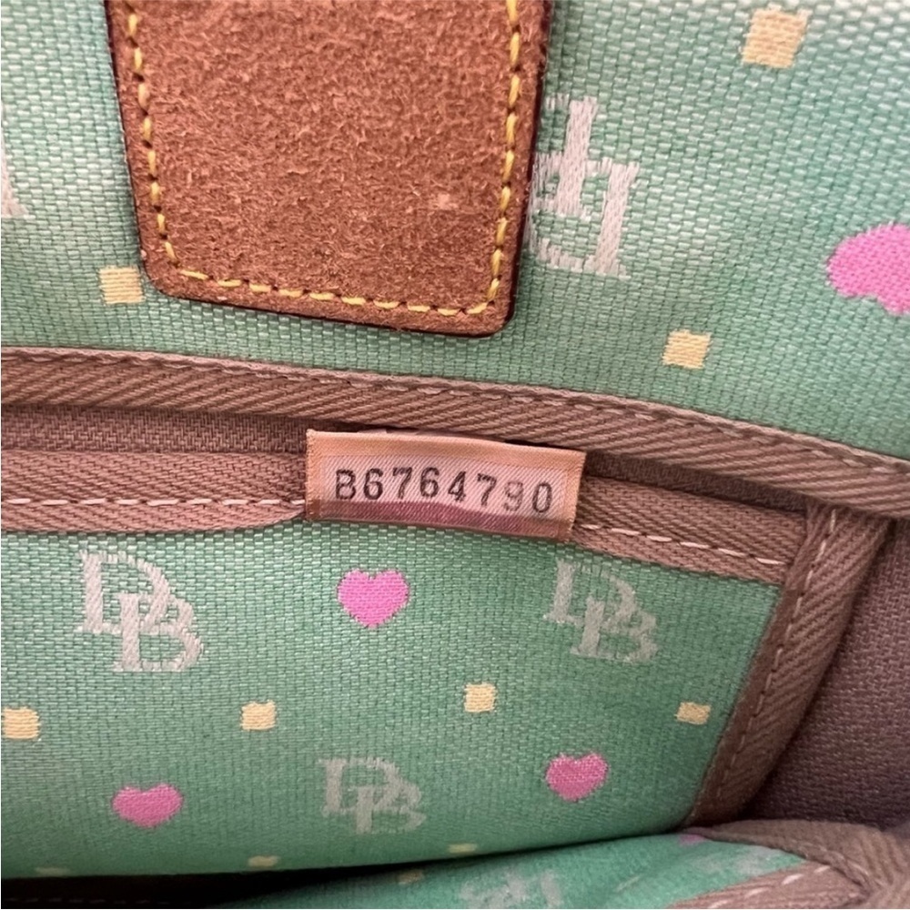 Dooney & Bourke DB Logo Heart Print Canvas Leather Tassel Bag - Picture 9 of 14